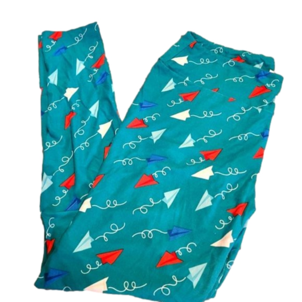 Rare Paper Airplanes LULAROE TALL & CURVY LEGGINGS • EUC - Picture 1 of 2